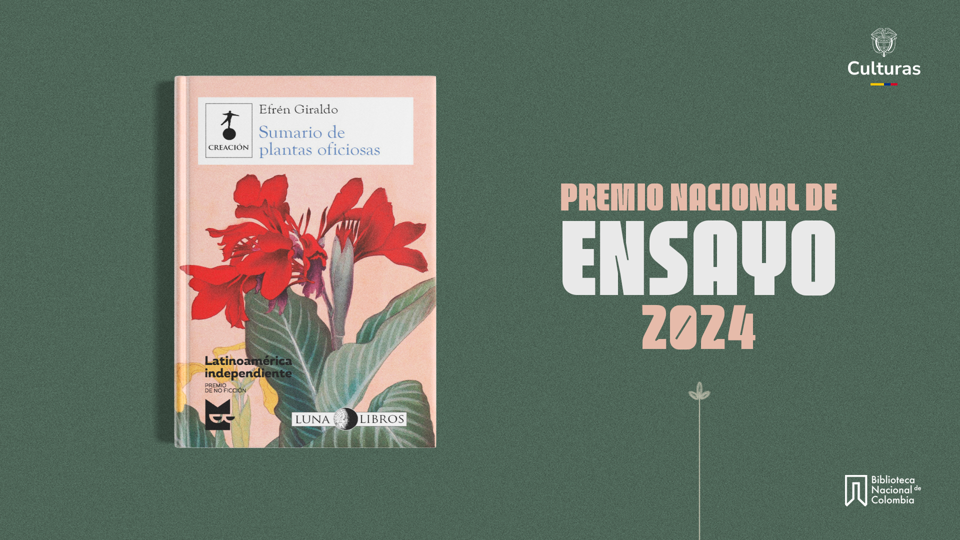 ‘Sumario de plantas oficiosas’, de Efrén Giraldo, gana el Premio Nacional de Ensayo 2024 