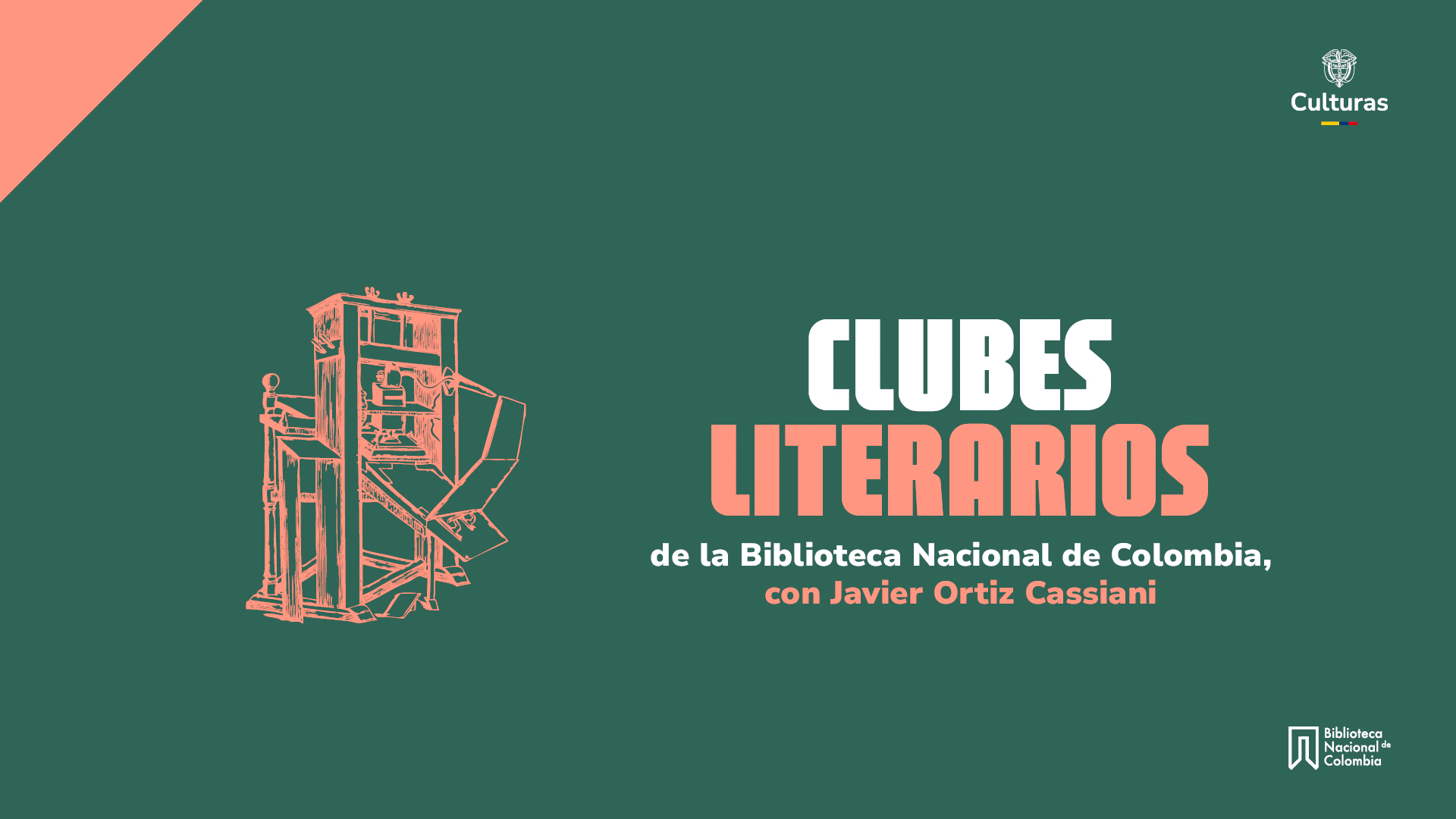 Pieza gráfica Así serán los Clubes literarios de la BNC en 2024, con Javier Ortiz Cassiani 